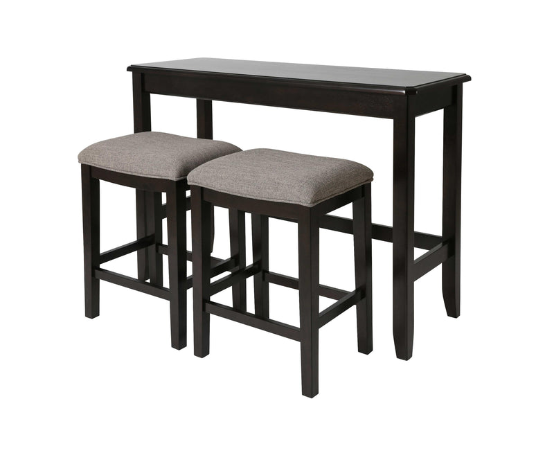 Rectangular Sofa table with two Stools in Espresso