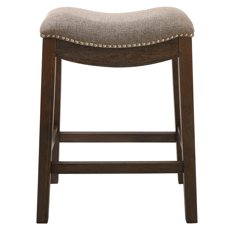 Counter Height Saddle Style Counter Stool with Taupe Fabric and Nail head Trim