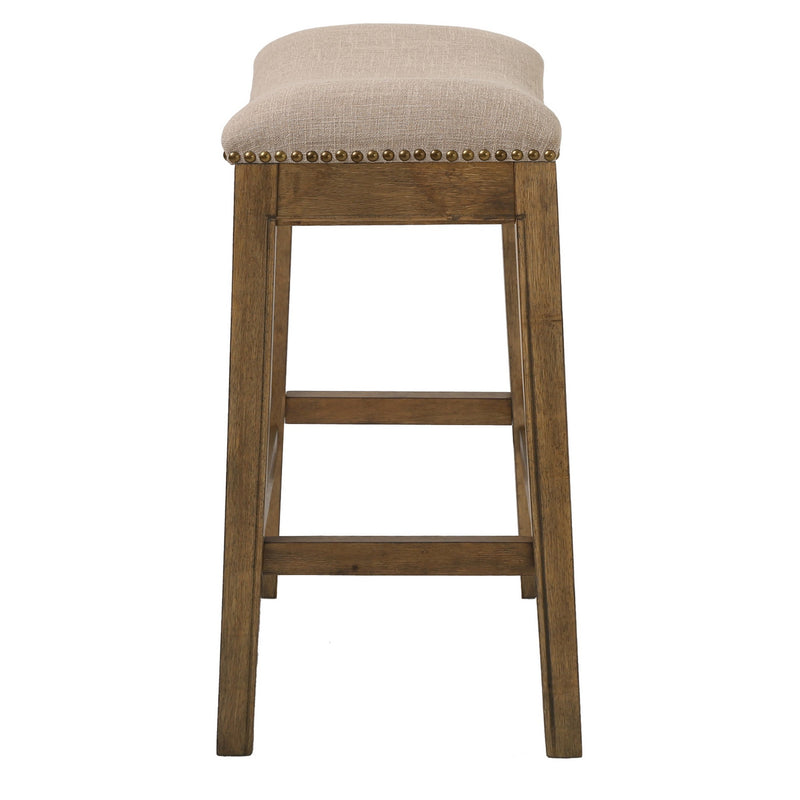 Counter Height Saddle Style Counter Stool with Cream Fabric and Nail head Trim