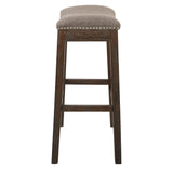 Bar Height Saddle Style Counter Stool with Taupe Fabric and Nail head Trim