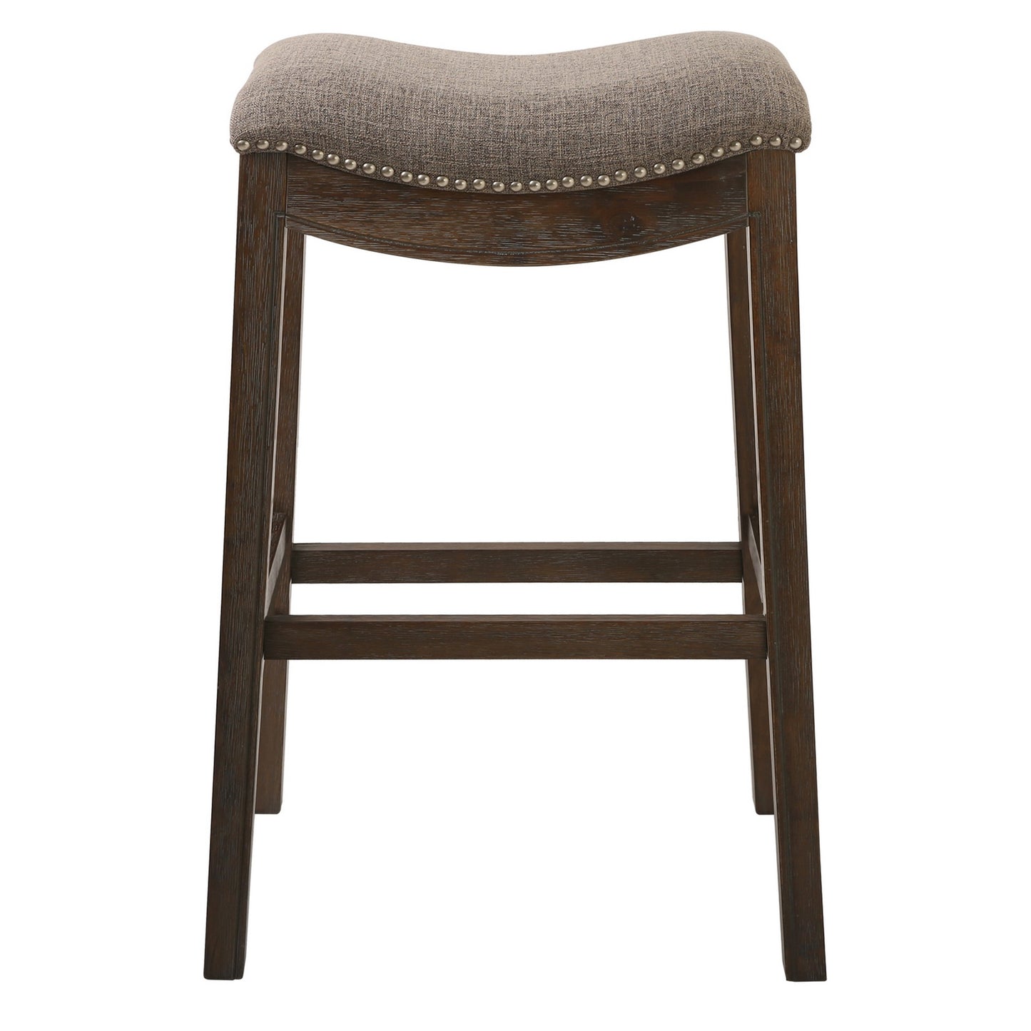 Bar Height Saddle Style Counter Stool with Taupe Fabric and Nail head Trim