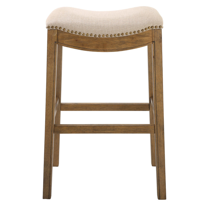 Bar Height Saddle Style Counter Stool with Cream Fabric and Nail head Trim