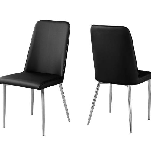33" x 36" x 74" Black Leather Look Foam Dining Chairs with Metal Base Set of 2