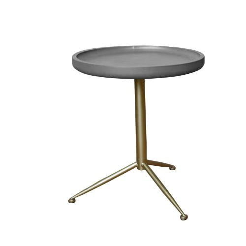 Sleek Round Gray Wood and Goldtone Side End Table 22" H